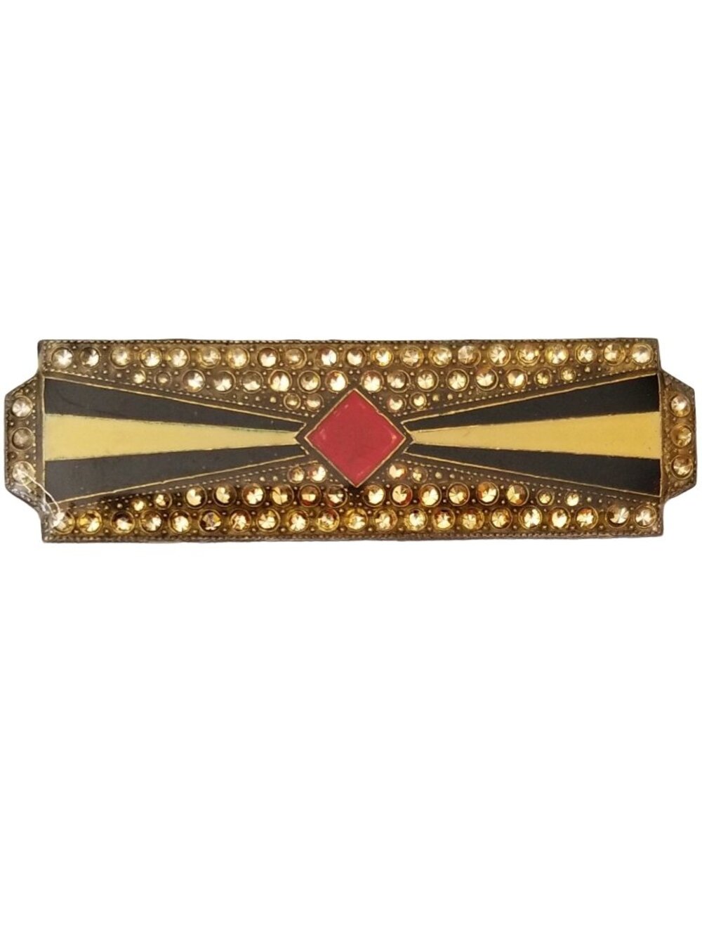 Pierre Bex Vintage Art Deco Silver Enamel Rhinestone Trombone Clasp Bar Pin
